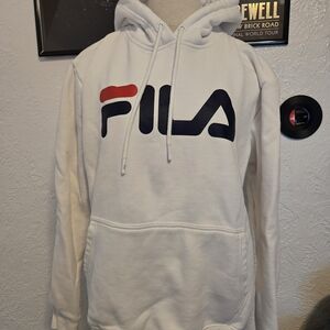 Fila Men's White and Navy Hoodie